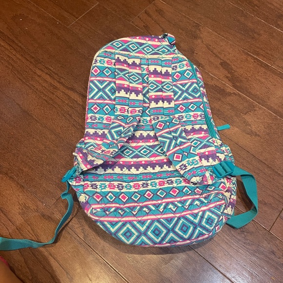 Lilly Reese Teal Pink Striped Back Pack Bookbag Purse - Picture 5 of 9